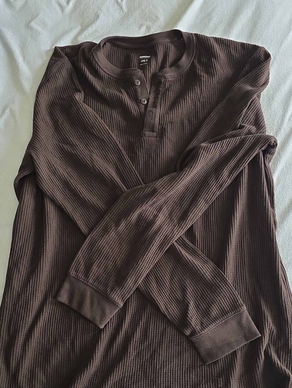 SONOMA Waffle Knit Henley in Dark Brown